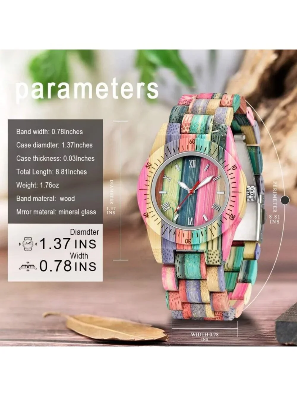 Women's Multi Colorful Analog Quartz Couples Bamboo Classic Design Wooden Watch